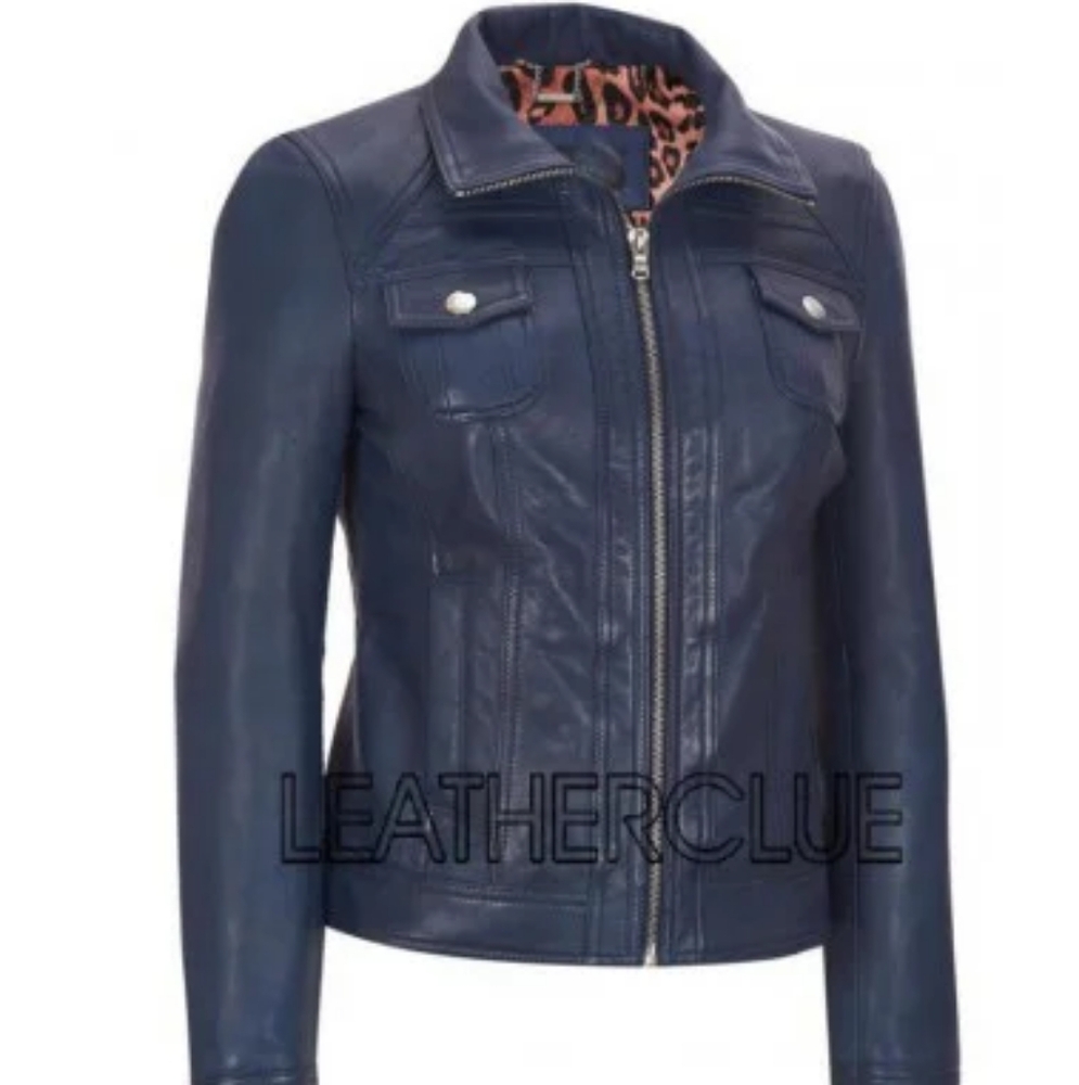 Navy Blue Leather Jacket